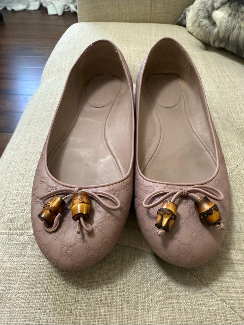 Gucci Mauve Pink Leather Ballet Flats with Bamboo Tassels